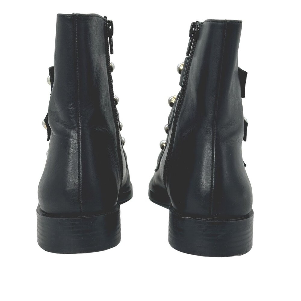 ZARA Leather Combat Biker Boots 39 8 Moto Pearl Strap Black Grunge Mall Goth - Picture 5 of 12